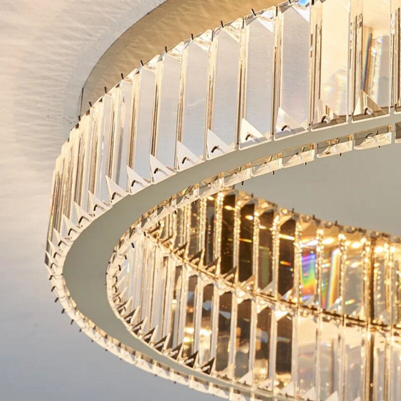 โคมไฟระย้านอร์ดิกติดเพดานโคมไฟกลมคริสตัลโมเดิร์นเรียบง่ายไฟ LED ประดับในร่มสำหรับห้องรับแขกห้องนอน