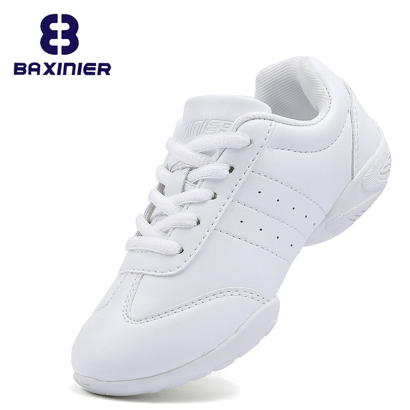 BAXINIER-zapatos de baile blancos para niñas, zapatillas de Jazz para animadoras juveniles, tenis de entrenamiento atlético, zapatos aeróbicos de competición para niños