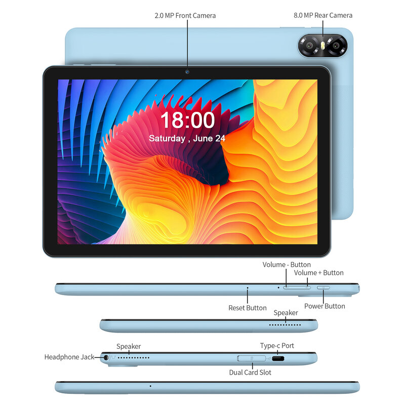 PRITOM-Tableta táctil 10 Plus de 10 pulgadas, Tablet con Android 13, 8(4 + 4)GB + 64GB, 1TB de expansión, WiFi 6, altavoces de doble caja, BT5.0, Google GMS, 2,0 GHz