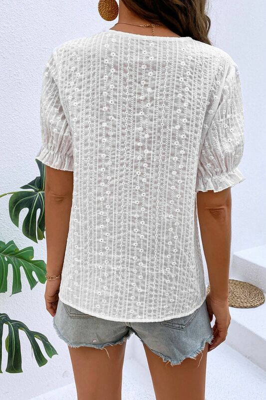 Summer New Bubble Sleeve Buckle Street Top Short Sleeved Lace Bottom Shirt For Women