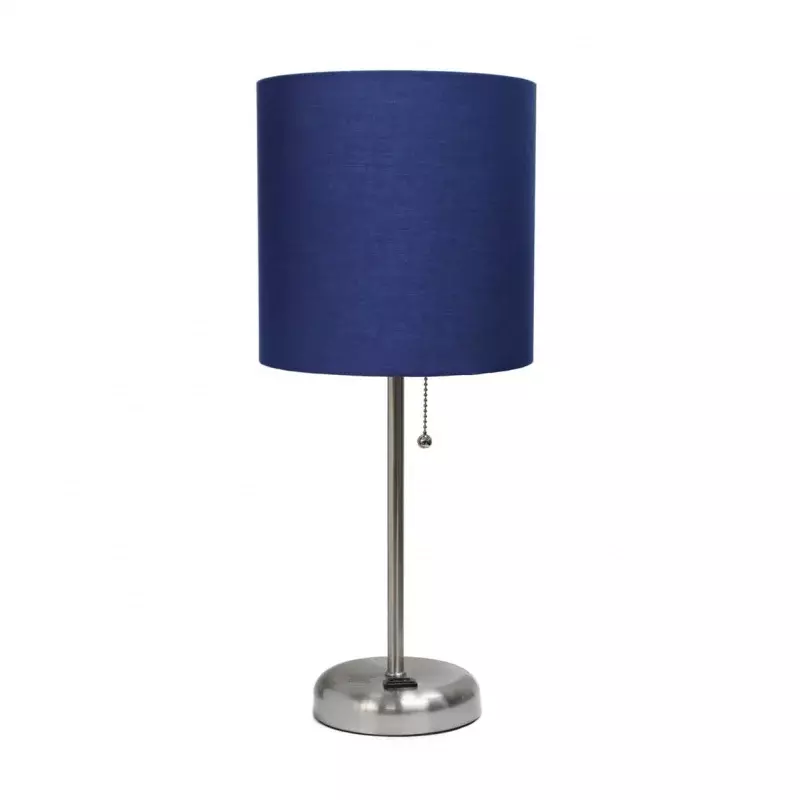 Limelights Stick Lamp with Charging Outlet and Fabric Shade, Navy