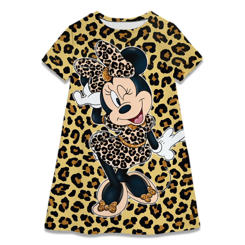 Minnie mouse vestido de leopardo impressão natal vestidos de festa crianças meninas presentes de aniversário 2-8y crianças meninas vestido de bebê roupas da menina