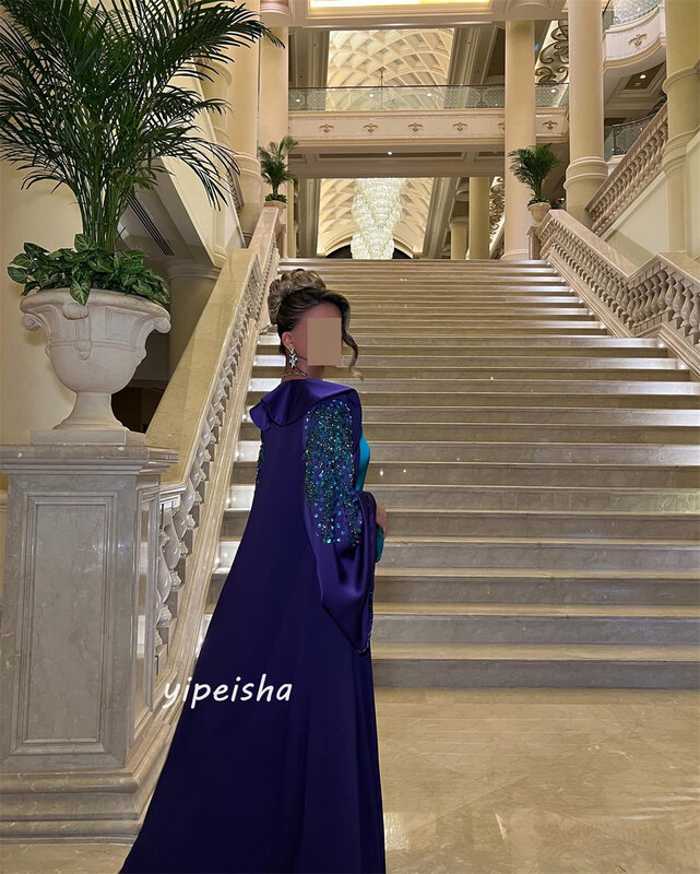 Jiayigong атласное Бисероплетение ДРАПИРОВАННОЕ искусственное платье с квадратным вырезом на заказ длинное платье