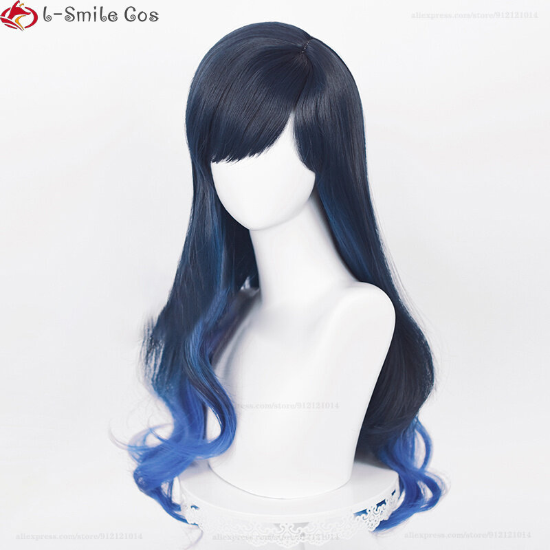 Peruca longa gradiente azul para cosplay, resistente ao calor, cabelo sintético, perucas de festa mais peruca, shiraishi an, alta qualidade, 70cm