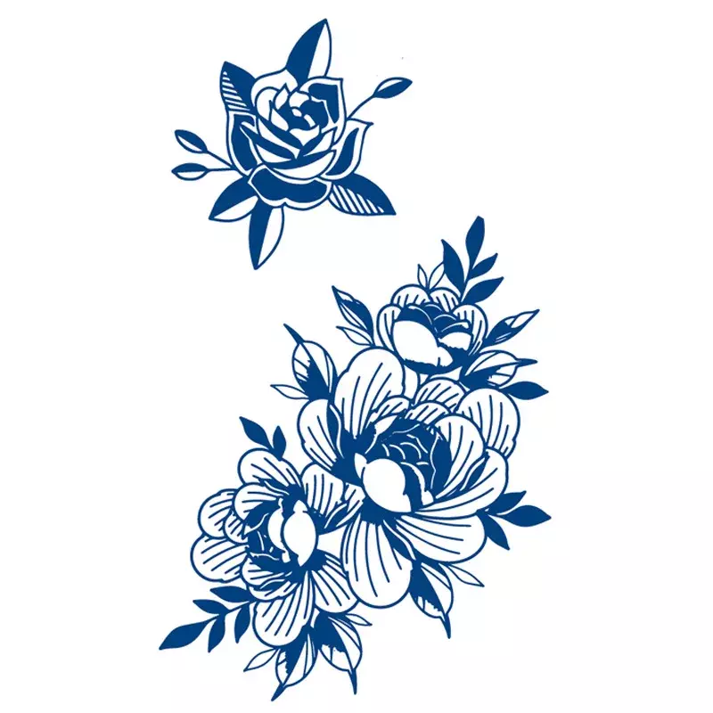 Stiker tato bunga mawar Peony wanita, tato lengan sementara feminin palsu bahu biru tahan air seni tubuh seksi modis