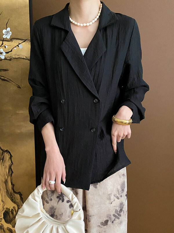 BZVW-Chaqueta de lino con doble botonadura para mujer, abrigo de manga larga con muescas, a la moda, para oficina, novedad de verano, 25x4098, 2024