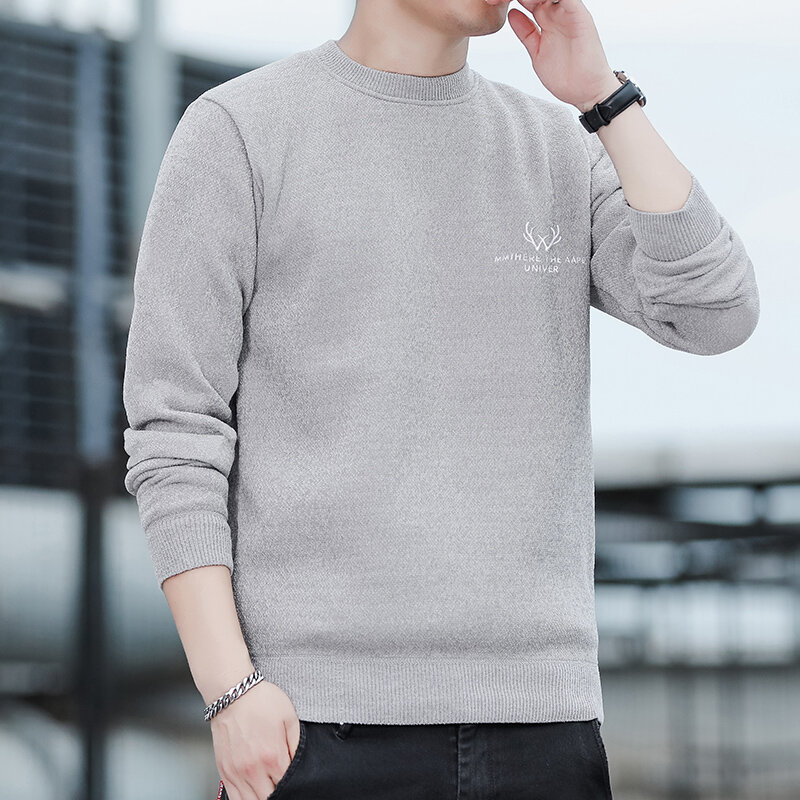 2024 musim gugur/musim dingin gaya Korea warna Solid Fashion pria Sweater tebal pria wol Fashion WarmSweater pria wol Pullover pria