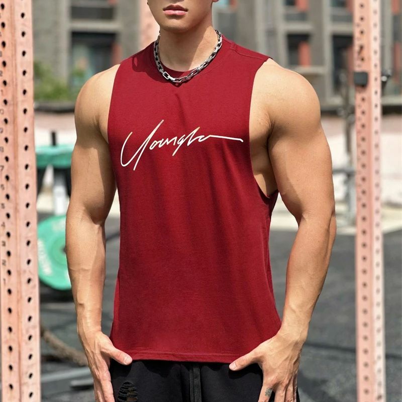 Modna bawełniana męska koszulka sportowa sportowa męska koszulka z szerokimi ramionami wycięcie pod szyją bez rękawów tank top męska odzież