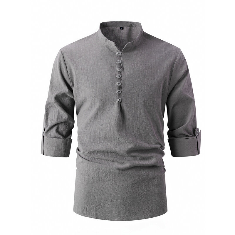 Men Shirt Shirt Blouse Button Long Sleeve Men Shirt Solid Color Stand Collar Widely Applicable Affordable For Men