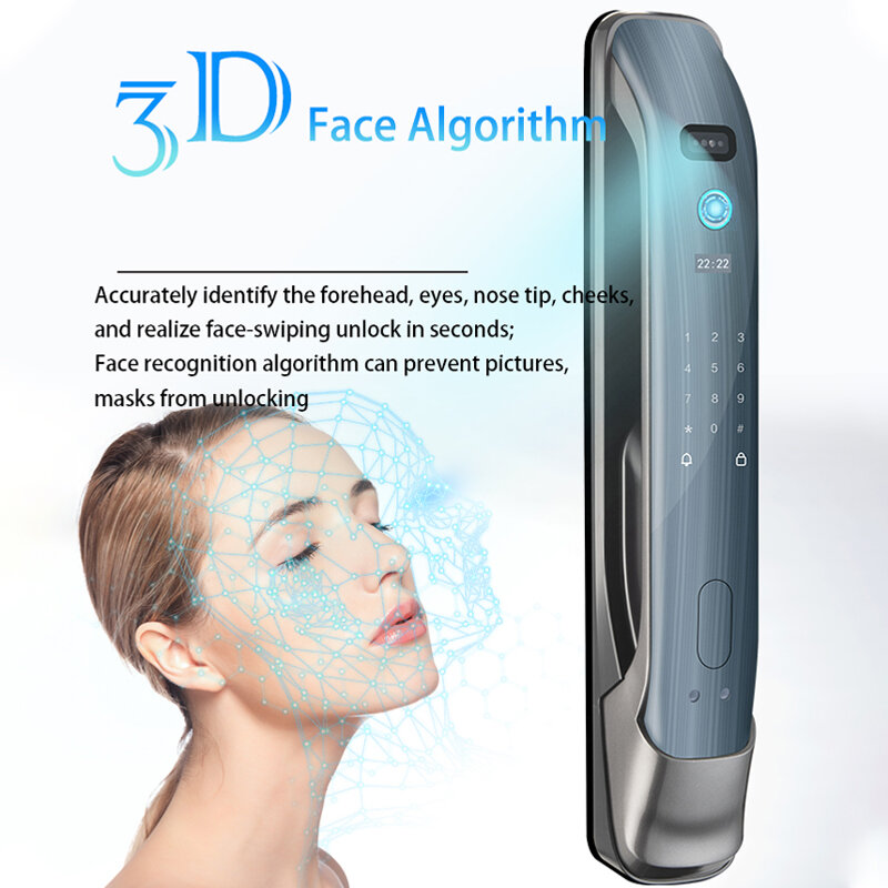 RAYKUBE-cerradura de puerta inteligente DF3 3D Eletronic Zigbee, reconocimiento facial, Tuya, BIOMÉTRICA, huella dactilar, mirilla de cámara