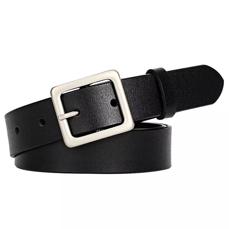 Cinturón de cuero para mujer, hebilla redonda cuadrada, hebilla de Pin, negro, elegante, marca de lujo, diseñador, 2024