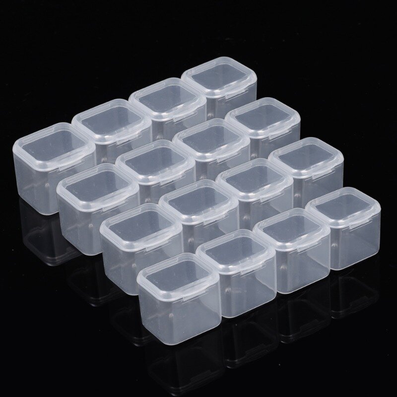 10 buah kotak penyimpanan Mini plastik transparan anting cincin perhiasan manik-manik kotak penyimpanan pengatur perhiasan kecil kotak persegi