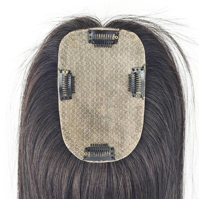 Topper de cabelo humano virgem brasileiro para mulheres, base de pele PU, toupee com 3 clipes, top natural do couro cabeludo franja 4D, 9x14cm, 10in