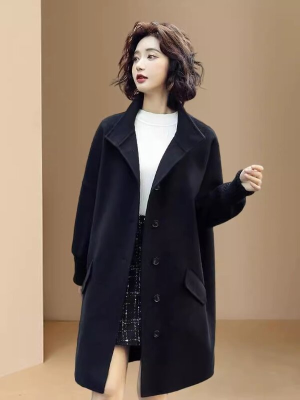 2023 New Women Coats Casual Solid Turn-down Collar Women's Jacket Wool Coat Single Breasted Loose Fall Fashion Women Clothing
