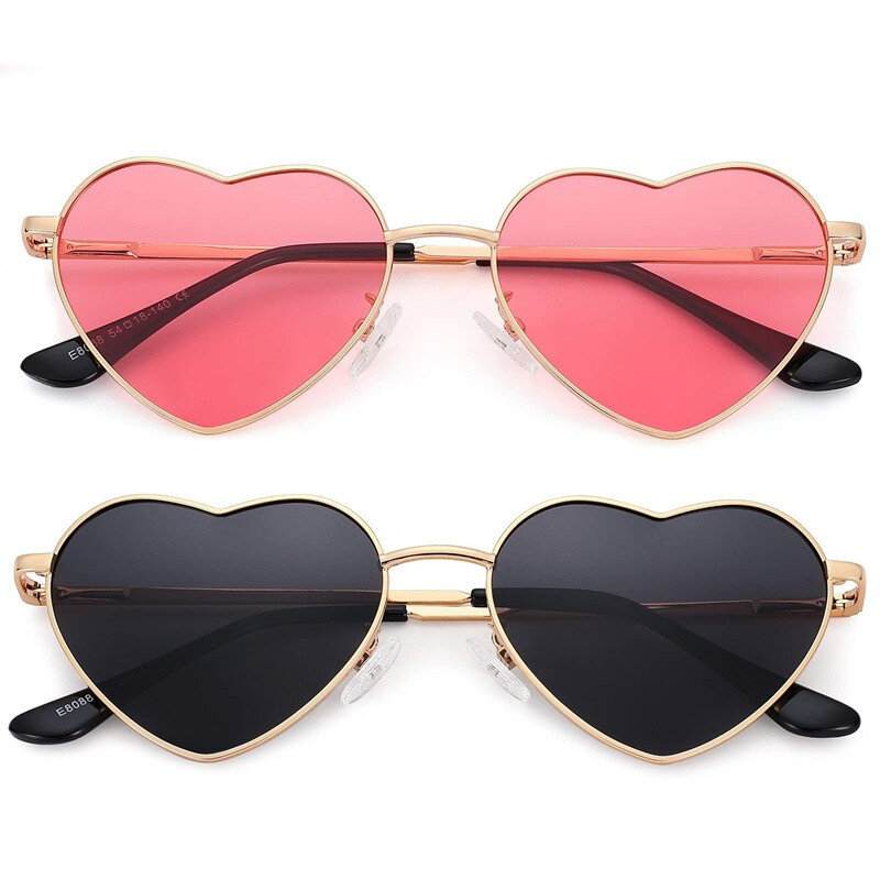 Metal Heart Shaped óculos de sol para mulheres, óculos gradiente ao ar livre, óculos femininos, Girls Shades, moda, UV400