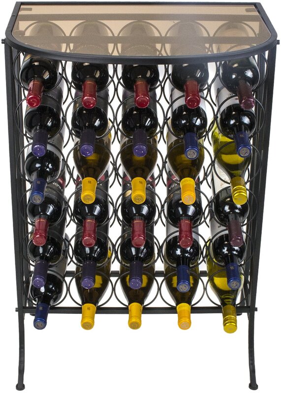 Sorbus-حامل رف النبيذ مع سطح طاولة زجاجي ، نمط الشمبانيا ، يحمل 30 زجاجة من النبيذ المفضل لديك ، الحد الأدنى من التجميع
