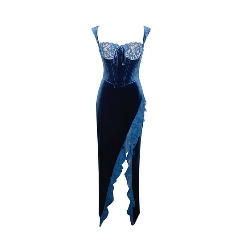 Aksamitna sukienka Maxi seksowna impreza klubowa Bodycon suknie wieczorowe damskie 2023 letnie eleganckie luksusowe stroje długa koronka sukienki z rozcięciem