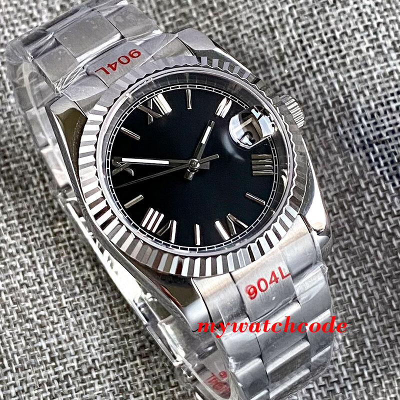 Relógio Mecânico Masculino Fluted Curved, Diamond Index, Relógio de pulso em aço, Sapphire Glass, Pink Lady Glass Back, 36mm, 39mm, Novo