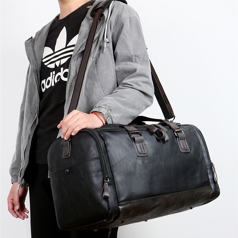 男性用ソフトレザートラベルバッグ,大容量,ハンドラゲッジバッグ,週末のフィットネスバッグ,男性用ダッフルショルダーバッグ