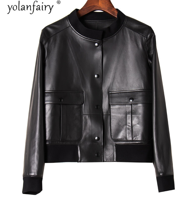 Vera pelle vera giacca abbigliamento donna 2023 coreano moda donna cappotto di montone Bomber giacche primavera autunno Veste Cuir Femme