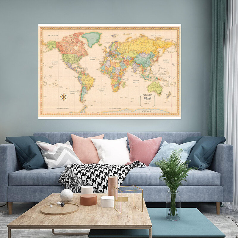 120x80cm mapa świata klasyczna edycja włóknina Vinyl Spray mapa bez flagi narodowej plakat i druki na domowe artykuły biurowe