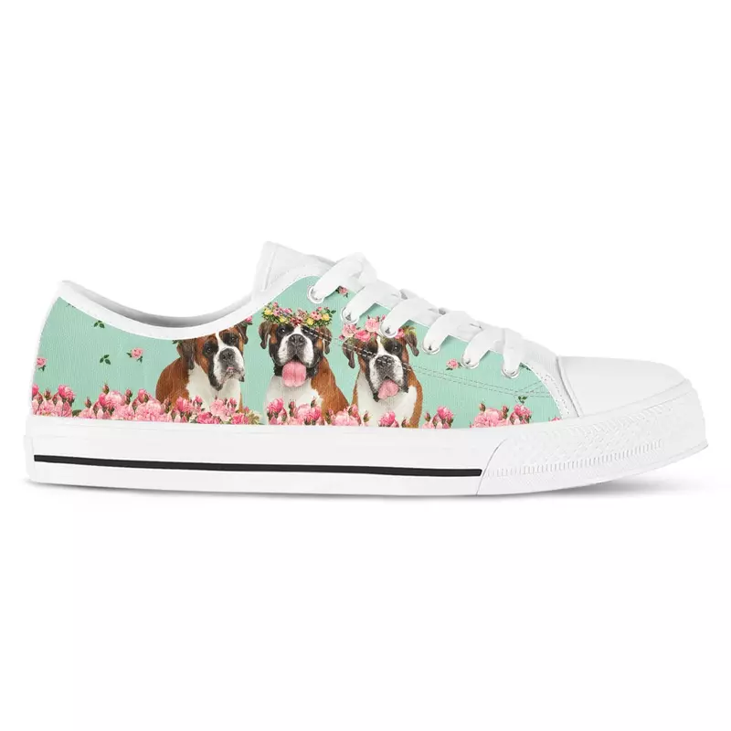 Boxer Gog Pattern Girls Canvas Sneaker Shoes Spring Pink White Lace Up Unisex Light Soft Vulcanized Shoes Plus Size