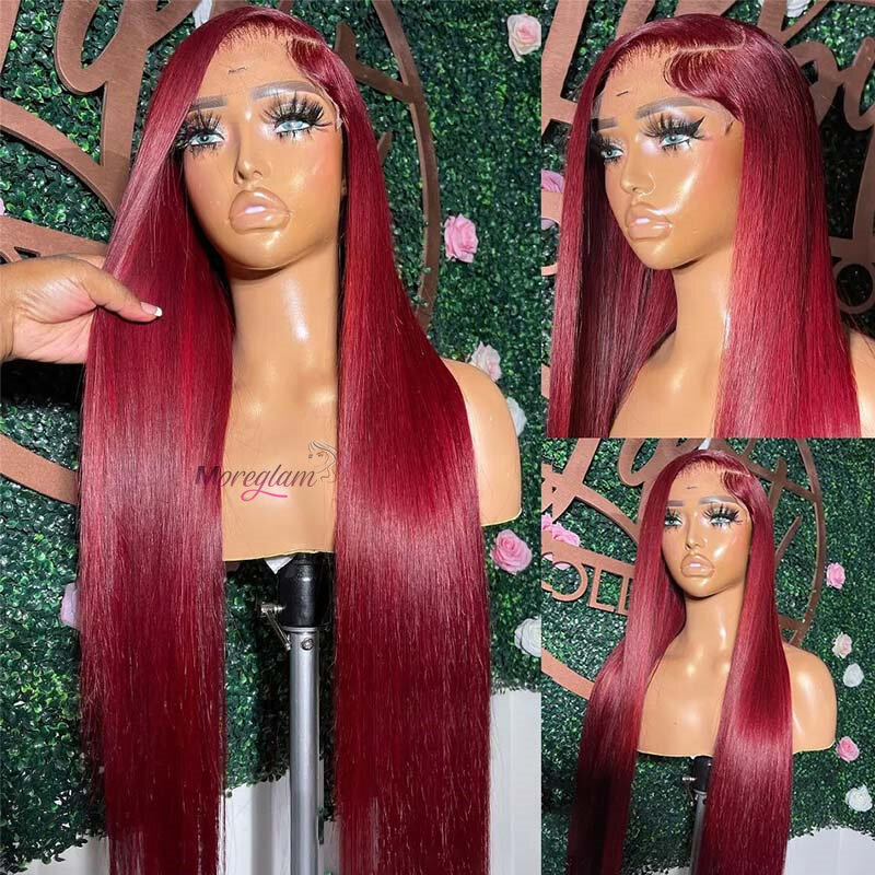 99j bordo 13x6 Hd koronkowa peruka z przodu ludzkich włosów 13x4 brazylijska czerwona bezklejowa prosta koronka z przodu kolorowe ludzkie włosy peruki dla kobiet