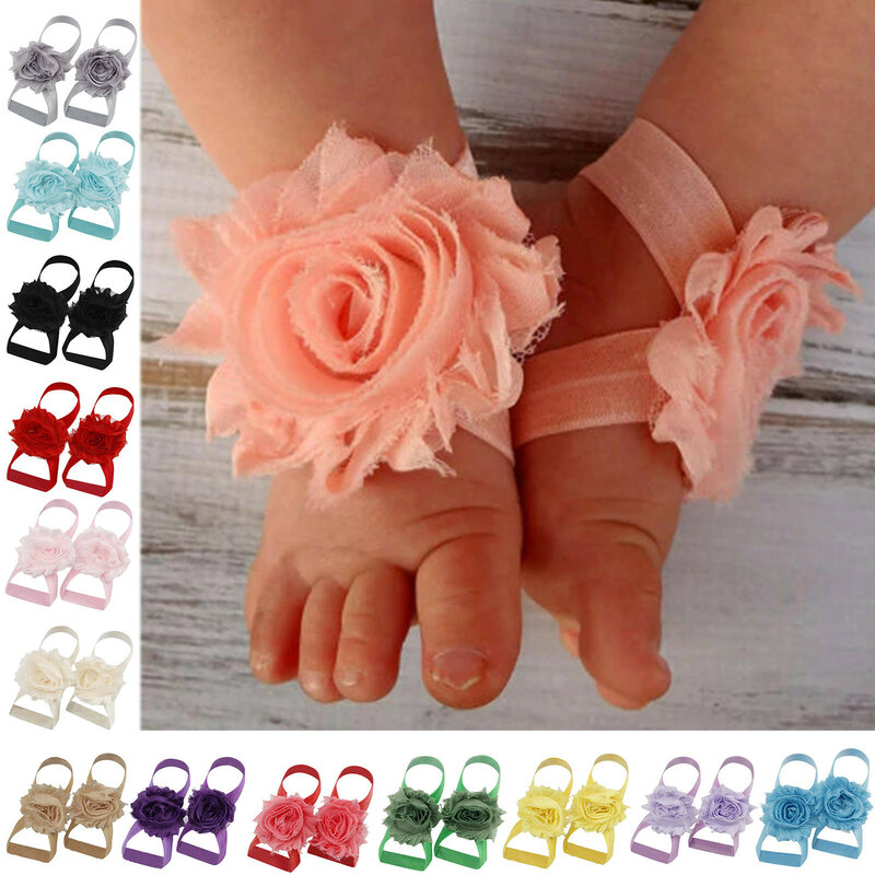 Sandales à fleurs en mousseline de soie pour bébés, chaussures solides, pieds nus, accessoires mignons pour bébés filles, nouveau-nés, tout-petits, nouvelle collection
