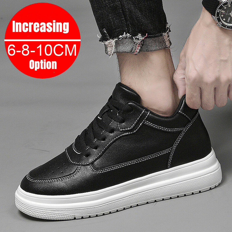 PDEP Summer Invisible Height Increasing  6cm,8cm10cm White Men's Breathable ELevator  Sports Casual Sneaker Shoes
