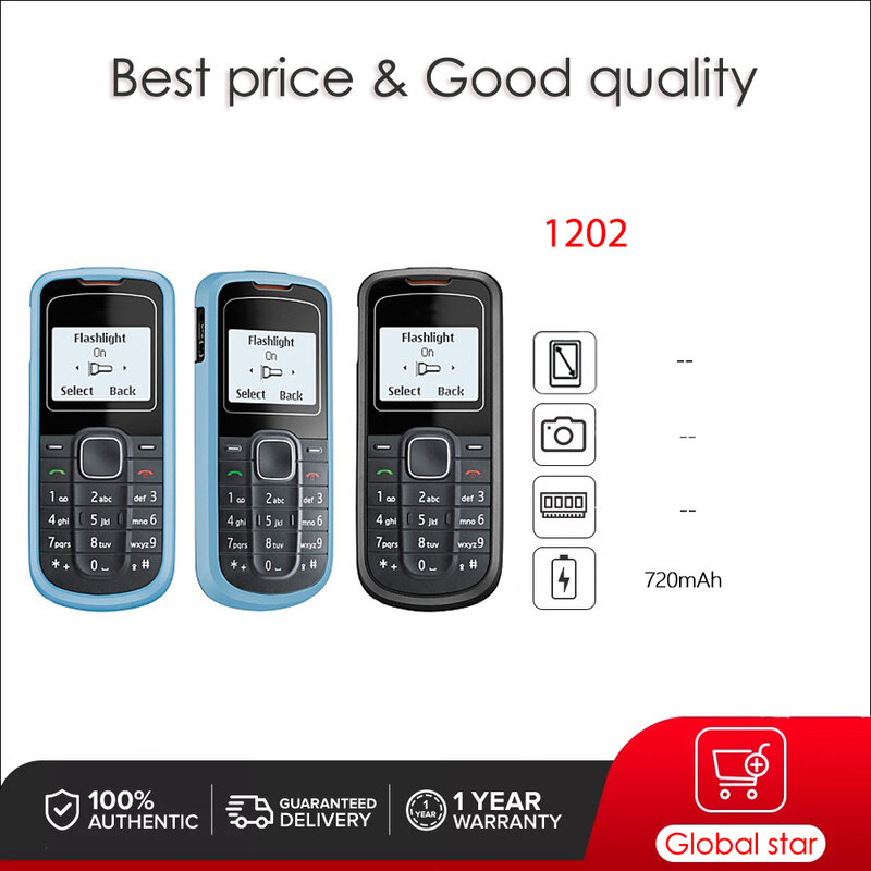 정품 잠금 해제 1202 휴대폰, 러시아어 아랍어 히브리어 키보드, Finland 제조, 무료 배송