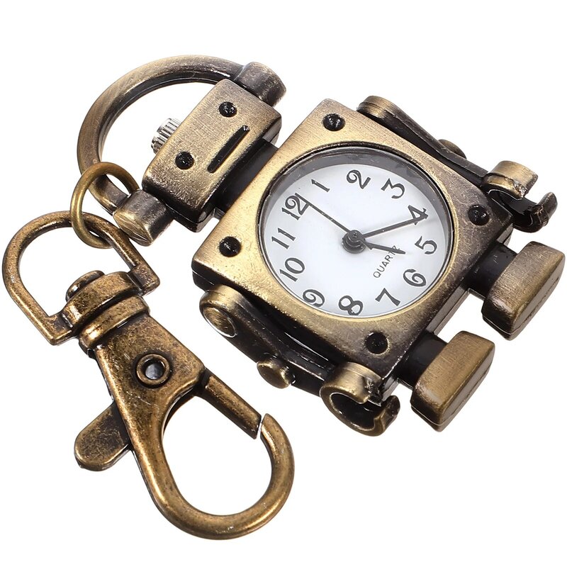 キーバックル付きキーホルダー時計、ロボット型時計、繊細なキーチェーン、ハンギングウォッチ、ポケットウォッチ、ノベルティ