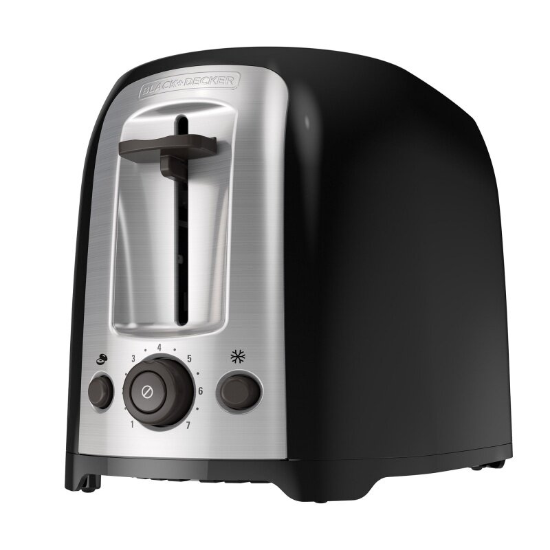 Schwarzer Decker 2-Scheiben-Toaster mit extra breitem Schlitz, schwarz, silber, tr1278b