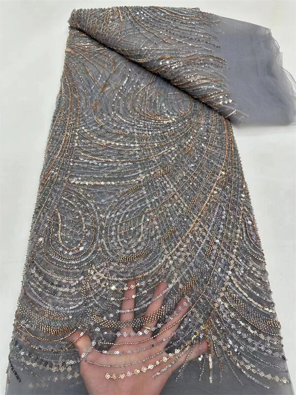 Kain renda payet Afrika untuk gaun pernikahan, renda jaring Prancis, bordir manik-manik, kain Tule Prancis, bahan Nigeria, kualitas tinggi