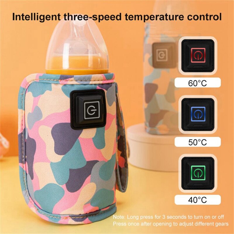 Calentador de agua de leche USB Universal, calentador de biberones portátil para lactancia de bebé, Camuflaje, negro