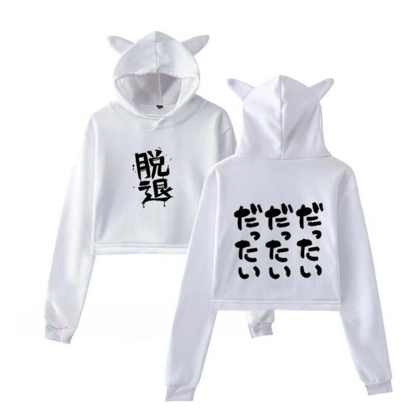 Anime Girls Band Cry Iseri Nina Crop Top Hoodie wanita Streetwear kaus telinga kucing Kawaii Hip Hop pakaian Crop Harajuku Y2K