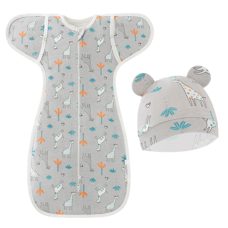 0-6M noworodek śpiwory dziecięce bawełniane śpiwaki przeciwwstrząsowe owijane zestaw kapeluszy nadruk kreskówkowy niemowlę koc do pieluch