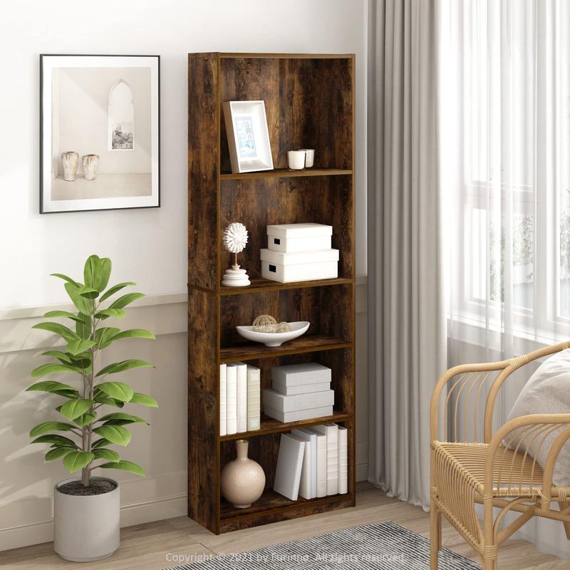 Furinno 3 JAYA Simply Home Adjustable Shelf Bookcase, 5-Tier, Amber Pine