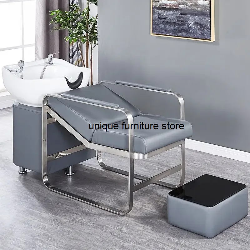 Cadeira portátil do champô de luxo, Hair Massage Shower Head, Shampoo Chair, Bed Sink Design, Ergonomic Salon Furniture