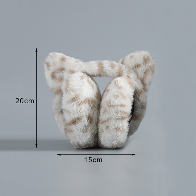 여성용 부드러운 봉제 레오파드 무늬 고양이 귀 귀마개, 두꺼운 따뜻한 귀 보호, 방풍 머리띠, 귀여운 접이식 귀 커버, 겨울