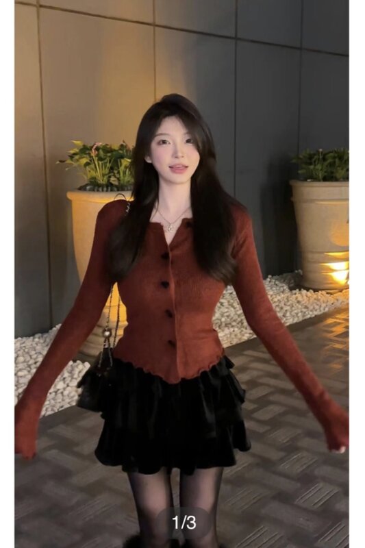 Miiiix Koreaanse Mode Liefde Knoop Effen Trui Dames 2024 Herfst Nieuwe Single Breasted V-Hals Vest Vrouwelijke Kleding