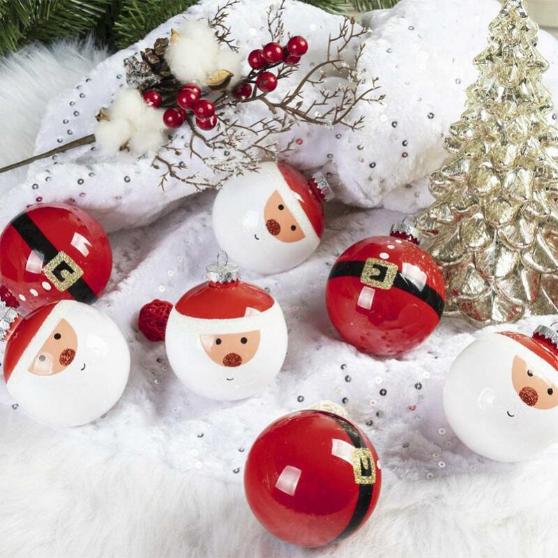 /Lot 6cm bola Natal merah putih setelan dekorasi bola Natal ornamen Set untuk pohon Natal hadiah pesta rumah anak-anak