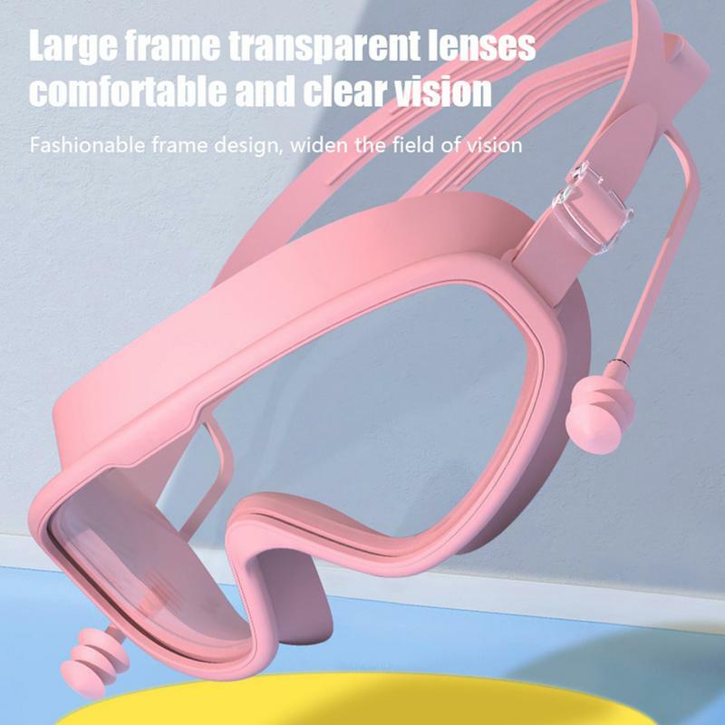 Lunettes de natation à large vue pour hommes, lunettes en silicone anti-buée avec bouchons d'oreille, pas de fuite, lunettes de plongée en apnée