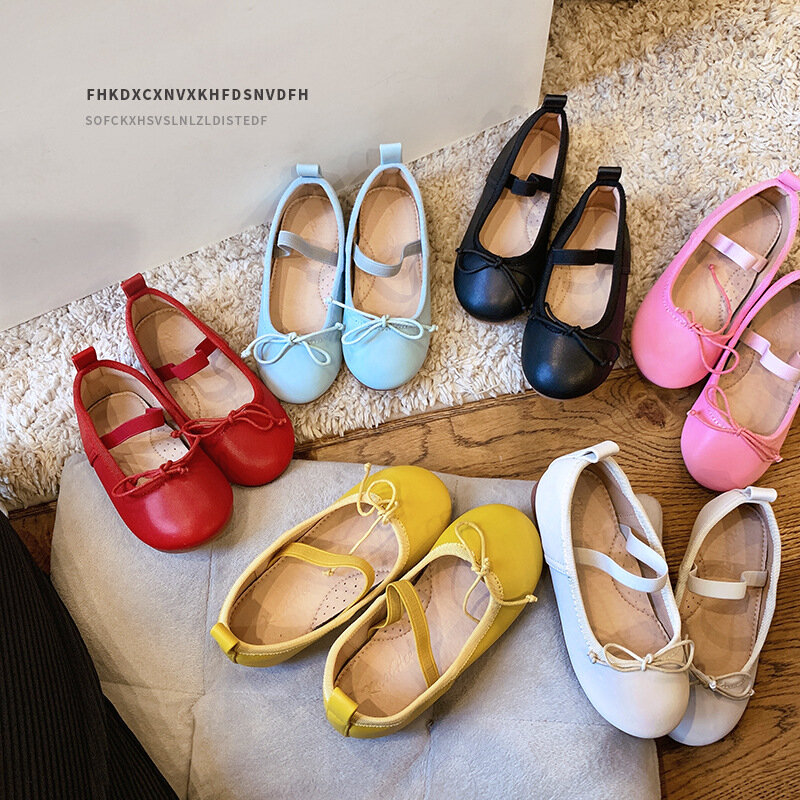 Zapatos coreanos de color caramelo para niños, zapatillas de Ballet con lazo de cuero de princesa para niñas, zapatos de fiesta para niñas, talla 21 ~ 36