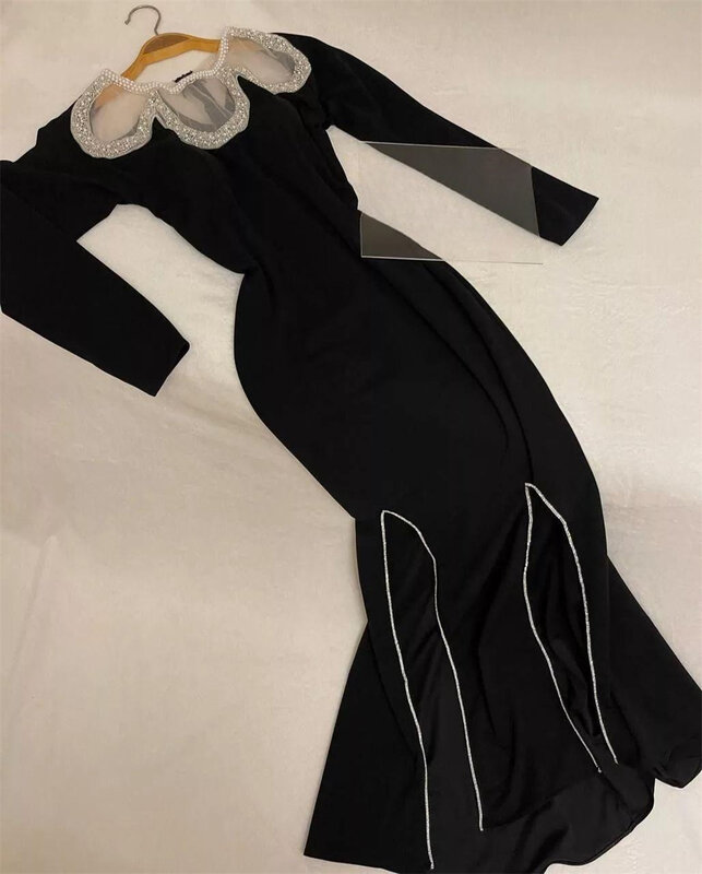 Elegancka satynowa suknia formalna okazja w stylu Retro z klejnotami w linii A فساتين للحفلات الراقصة Vestidos De Ocasião