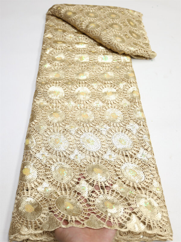 Tissu africain nigérian en dentelle Guipure brodé, matériel pour robe de mariée, 5 mètres, haute qualité, LY1614, 2022