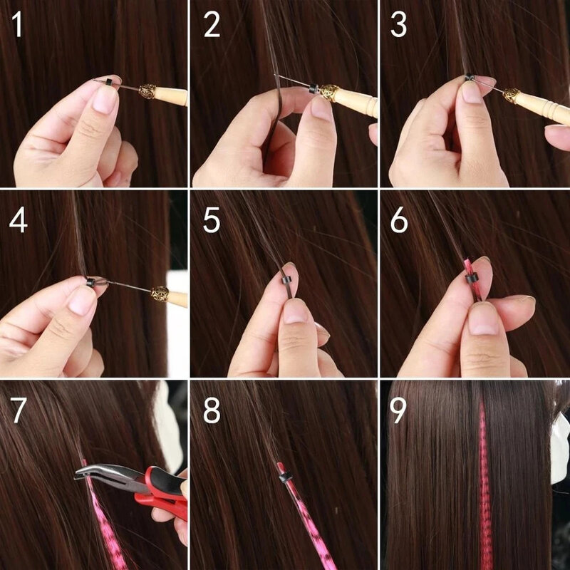 LISI ekstensi rambut bulu anak perempuan 10 buah rambut palsu ujung I pelangi rambut sintetis 16 inci rambut palsu bulu untuk ekstensi rambut