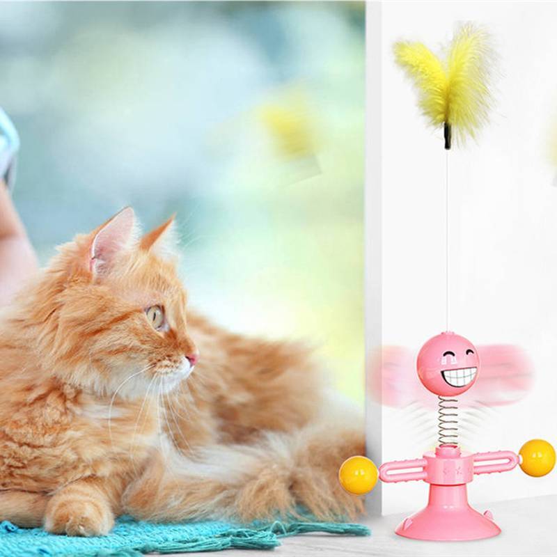 Pet Cat Toys Plastic Sucker Spring Cat Teaser Entertain Relieve Boredom Funny Cat Feather Toys Bite Resistant Pet Products