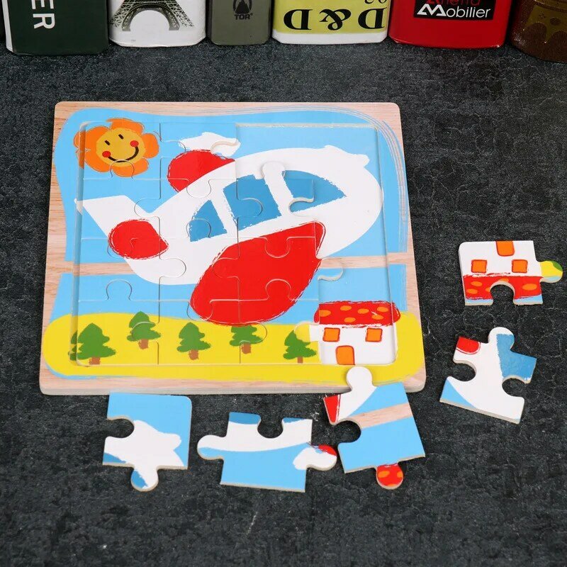 Rompecabezas de madera de dibujos animados para niños, juguete educativo para bebés de 1 a 6 años, 15x15 cm