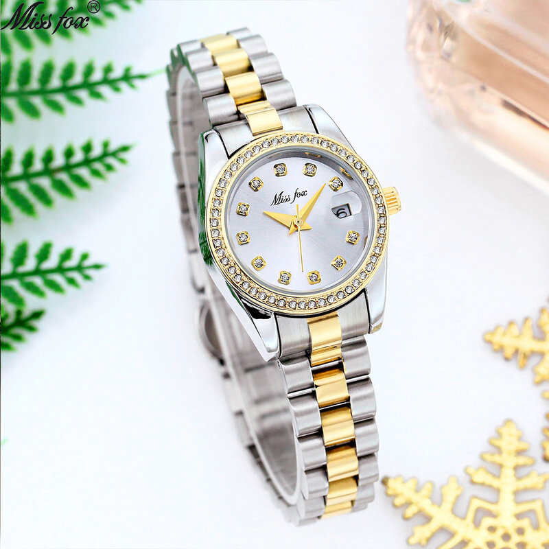 26mm Women Watches Calendar Quartz Wristwatches Iced Out Diamond Fashion Elegant Small Ladies Watch Stainless Gold Reloj Mujer