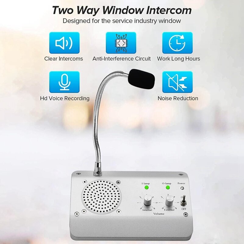 Dual Way Window Microfone Intercom Speaker System, sistema de interfone para negócios, escritório, escola, plug UE